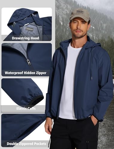 COOFANDY Men's Light Rain Jacket Packable Waterproof Raincoat Windbreaker - Image 4