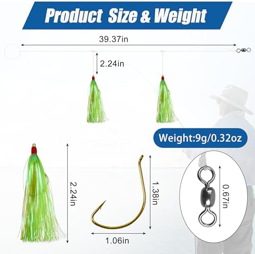 Fishing Bait Rigs Saltwater, 3/6packs Flounder Rigs with Bucktail Teaser Mylar Teaser Mono Leader Swivels Fishing Rig for Flounder Sea Bass Halibut Black Fish - Image 3