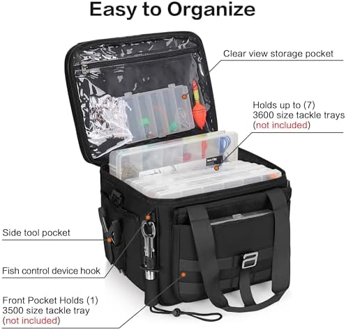 30L Large Fishing Tackle Bag, Waterproof, Double Deck, Black - Image 3