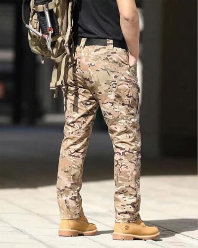 Men's Tactical Pants Stretch Waterproof Fabric Durable Cargo Pants for Hiking Casual Work Multi Pockets (No Belt) - Image 3
