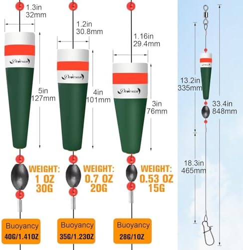 Dovesun Popping Cork Float Rig Weighted Fishing Bobbers Floats Fishing Corks Popping Corks for Saltwater Freshwater Fishing Tackle with 3 Size - Image 5