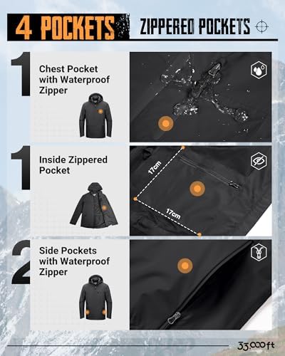 33,000ft Men's Packable Rain Jacket Waterproof Raincoat with Hood - Image 4