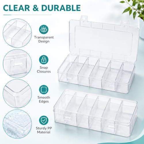 3 Pack 6 Compartment Organizer Box, Clear Plastic Storage Container with Snap Lock, Stackable Small Parts Organizer for Fishing Lures, Beads, Jewelry, Screws, Crafts and Nail Art Supplies - Image 6
