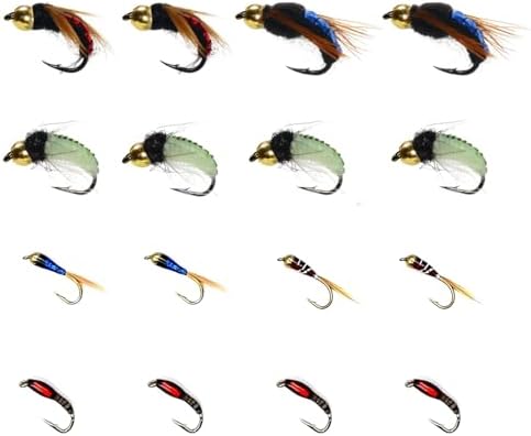 Fly Fishing Flies Assortment Kit, 16 Pcs Hand-Tied Dry Wet Fly Fishing Lures, Nymphs, Streamers, Terrestrials for Trout Bass Sunfish, Pike with Fly Box by CHSMONB
