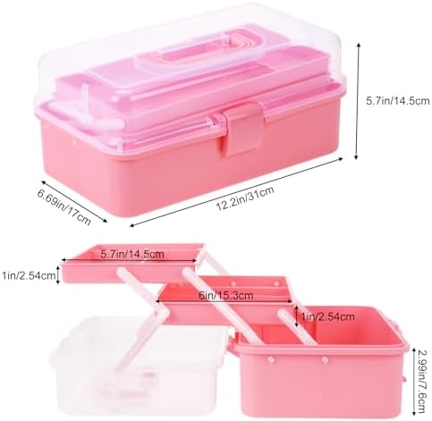 Hair Accessories Box,3-Layer Craft Tackle Art Tool Organizer Pink - Image 2
