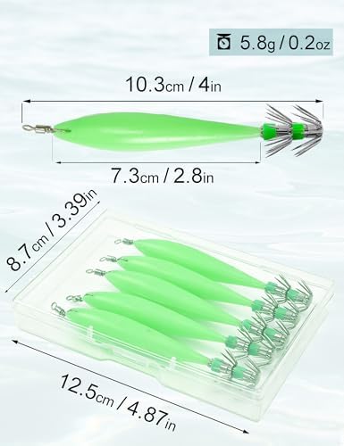 Avlcoaky Luminous Squid Jig Saltwater Squid Lure 5pcs/Box Squid Bait with Double Layer Hooks & 360° Swivel Umbrella Hooks Jigs Glow in the Dark Fishing Lure for Calamari, Cuttlefish, and Octopus - Image 6