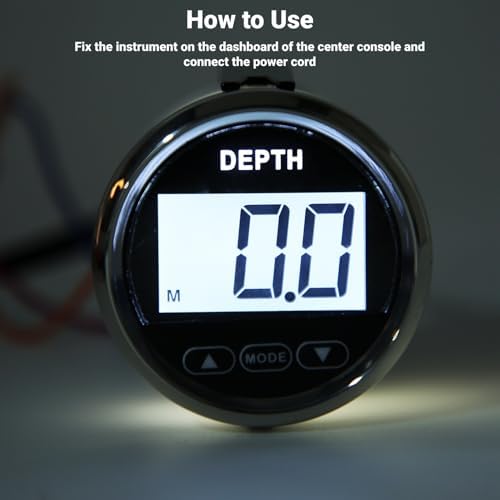 Digital Boat Depth Finder, 52mm/2in Marine Depth Gauge, Depth Sounder Dash Depth Finder Transducer with White Backlight for Yachts Boats Marine - Image 4