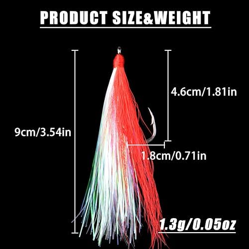 Bucktail Teasers Fishing Hooks Saltwater Flounder Rig Bucktail Mylar Teasers Inserted Fishing Teaser Hooks for Jigs Spoons Lures Hi/Lo Rig Striped Bass Bluefish Flounder Surf Bottom Fishing - Image 3