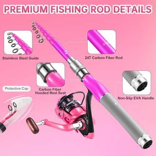 Carbon Fiber Fishing Rod and Reel Combos, Portable Telescopic Fishing Pole with Spinning Reel, Travel Bag for Saltwater Freshwater - Image 2