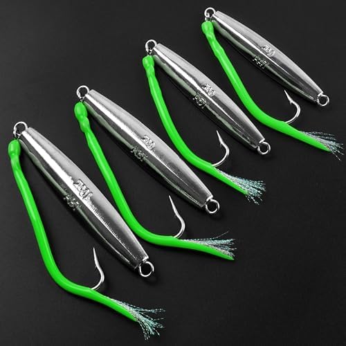 Diamond Jig Saltwater Fishing Lure, 2/3pcs Casting Jigging Spoons with Split Tube Tail Striped Bass Flat Metal Jig for Surf Fishing Bottom Sinking Bouncing Deep Sea Ocean 1-10oz - Image 6