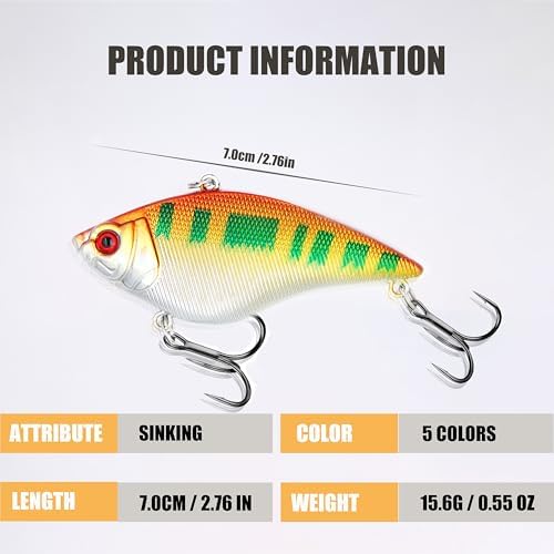 EXAURAFELIS Lipless Crankbait Fishing Lures Fishing Gear Vibration Lures VIB Lure with Treble Hook Swimbait FishingBait Sinking Lure for Bass Trout Walleye Redfish - Image 3