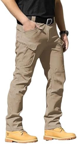 Men's Tactical Pants Stretch Waterproof Fabric Durable Cargo Pants for Hiking Casual Work Multi Pockets (No Belt) by LYRXXX