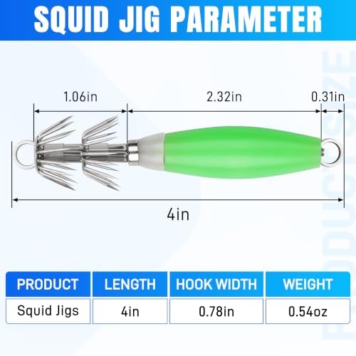 Luminous Squid Jig Hooks Saltwater Glow Squid Jigs Fluoresent Cuttlefish Sleeve Fishing Jigs Squid Hard Night Fishing Bait Octopus Lure Glow in Dark Green Color - Image 3
