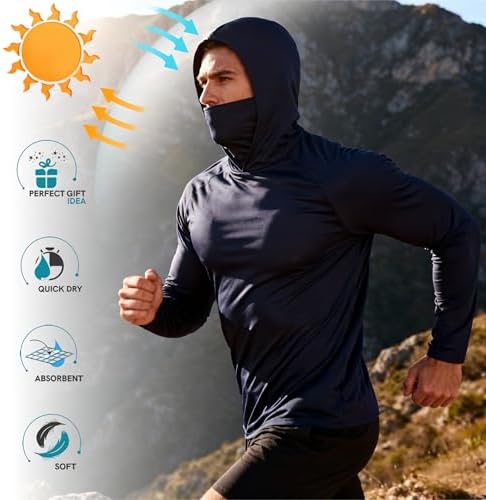 HovSiyla Mens Fishing Hoodie UV Sun Protection Shirts UPF Rash Guard Long Sleeve Shirts Hiking Performance Mesh Face Mask Top - Image 4