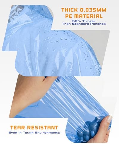 Hagon PRO Disposable Rain Ponchos for Adults, Hooded Poncho, Family 5 Pack - Image 2