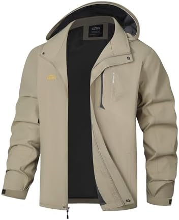 TEZO Mens Rain Jacket Waterproof with Hooded Hiking Coat Lightweight Windbreaker - Image 4