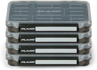 Plano StowAway 3600 Stow Tackle Box with Corrosion-Preventive Rustricor, 4-Pack, Single Latch Design, Transparent DuraView Lid, Stackable Storage for Fishing Bait, Lures and Gear by PLANO%C2%AEOutdoors