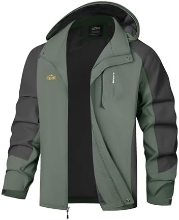 TEZO Mens Rain Jacket Waterproof with Hooded Hiking Coat Lightweight Windbreaker - Image 4