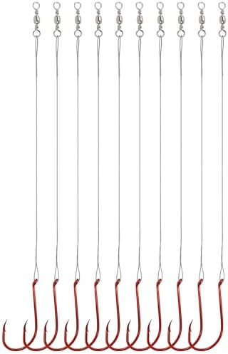 Avlcoaky Fishing Hooks with Steel Wire Leader, 50pcs Octopus Catfish Hooks Pre-Rigged Anti-Bite Stainless Steel Trace for Toothy Fish, Saltwater High Carbon Steel Circle Trout Hooks for Shark, Walleye by Avlcoaky