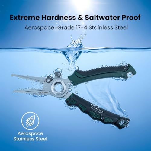 KANAMA 17-4 Stainless Steel Fishing Pliers, 7.5 Inch Rust Saltwater Fishing Pliers with Split Ring, Fish Hook Remover with Tungsten Carbide Braid Cutters, Non-Slip Handles Fishing Gifts for Men - Image 2