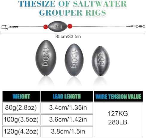 Fishing Egg Sinker with Soft Plastic Core Weight Rigs 5pcs Flounder Rig Saltwater,176.37lb Fishing Wire Leader with Egg Sinker Swivels Snap, Grouper Bottom Fishing Rigs - Image 2