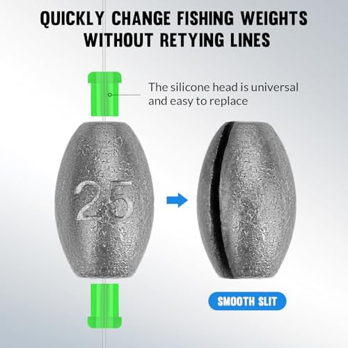 THKFISH Egg Fishing Sinkers Weights, Removable Rubber Core Fishing Weights Twist-Lock Sinker,Bass Weights Sinker Tackle Saltwater Casting Fishing Sinkers Set Oval Freshwater,1/8-1OZ - Image 2