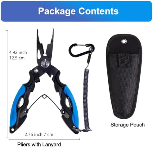 Titanium Coated Micro Fishing Pliers Precision Split Ring Pliers for Ultralight Fishing with Storage Pouch & Lanyard Blue - Image 2