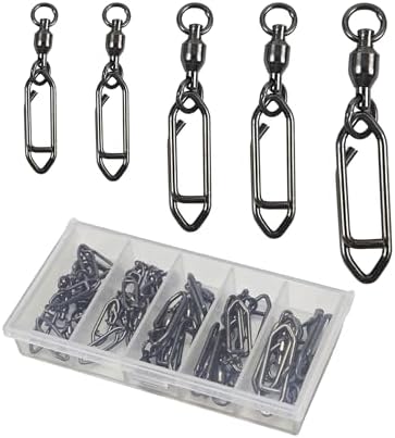 Ball Bearing Fishing Swivels with Speed Clips - 29pcs/Box Black Nickel Stainless Steel Snap Swivels, Size 0# - 4# Saltwater & Freshwater Quick Change Lure Snap by Beoccudo