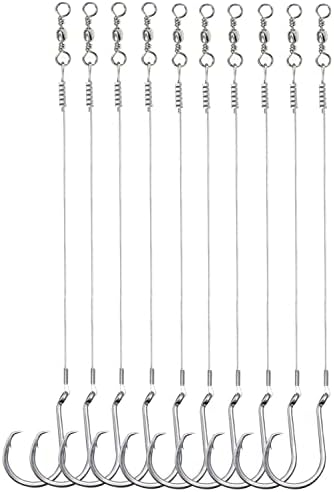 Saltwater Steel Circle Hook Rigs,Octopus Offset Fishing Hooks Leader Wire for Catfish Bass by SEAOWLFISHING