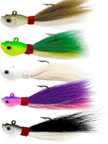 Natufish Bucktail Jigs 3/5Pcs Flash Hair Tail Lifelike Action Saltwater by Natufish
