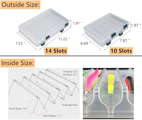 Double-Sided Fishing Lure Hook Tackle Box Visible Hard Plastic Clear Fishing Lure Bait Squid Jig Minnows Hooks Accessory Storage Case Container (Clear-10 Slots) - Image 2