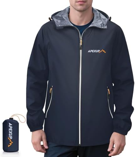APEXUP Packable Rain Jacket Men Waterproof Lightweight Raincoat with Hood by APEXUP