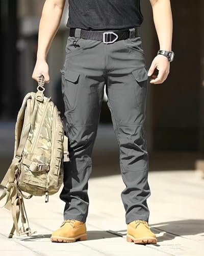 Men's Tactical Pants Stretch Waterproof Fabric Durable Cargo Pants for Hiking Casual Work Multi Pockets (No Belt) - Image 2