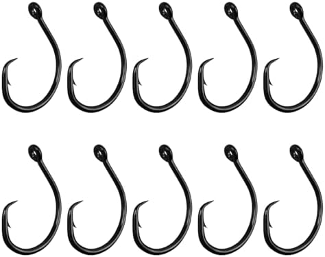10PCS High-Carbon Steel Circle Hooks Barbed Fishing Hooks with Holes, Freshwater and Saltwater Fishing Hooks for Tuna, Catfish, Bass by HSYMQ