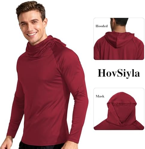 HovSiyla Mens Fishing Hoodie UV Sun Protection Shirts UPF Rash Guard Long Sleeve Shirts Hiking Performance Mesh Face Mask Top - Image 5