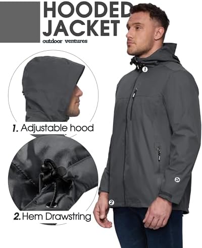 Outdoor Ventures Men's Packable Rain Jacket Waterproof Lightweight Raincoat - Image 4