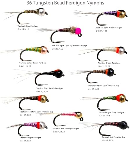 36 Effictive Tungsten Bead Perdigon Nymphs Fly Fishing Flies Assortment | Trout and Grayling Fishing Lure | Waterproof Fly Box - Image 2
