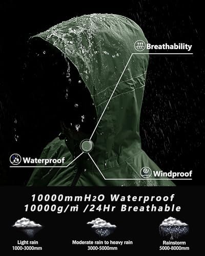 Outdoor Ventures Men's Packable Rain Jacket Waterproof Lightweight Raincoat - Image 2