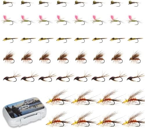 Fly Fishing Flies Kit, Dry Wet Nymph, Sizes 8-18, Trout Bass Panfish by BRAIRIA