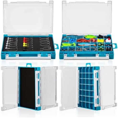 Wonderjune 4 Pack 3500 Double-Sided Fishing Tackle Boxes Waterproof,Blue by Wonderjune