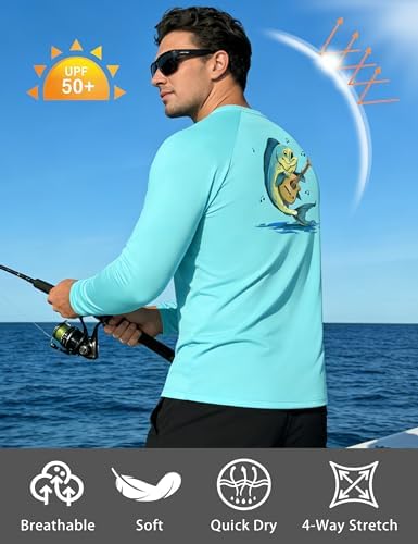 Men's UPF 50+ Sun Fishing Shirt, Long Sleeve UV Protection Tee, Quick Dry Rash Guard for Outdoor Swim Hiking - Image 4