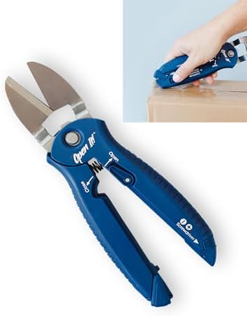 Zibra Open It! 4-in-1 Box Cutter & Package Opener Tool – Heavy Duty Scissors, Retractable Blade & Screwdriver – All-in-One Household Tool for Boxes & Plastic Packaging, Blue by ZIBRA