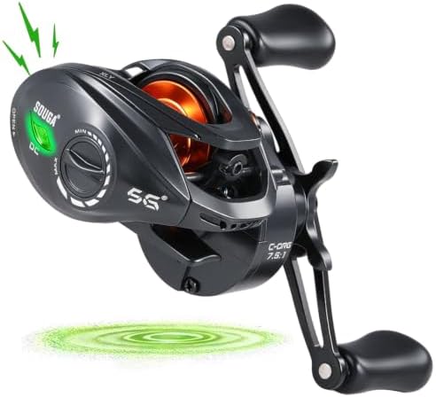 SOUGA DC Baitcaster Reel, Smart Digital Anti Backlash Baitcasting Reel, 7.5:1 High Speed, 8+1 Bearings, 18LB Max Drag, CNC Aluminum Spool, Line Out Alarm, Low Profile Fishing Reel for Bass & Beginners by Unknown