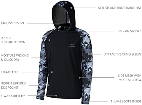 BASSDASH Men’s UPF 50 Performance Fishing Shirt Cooling Hoodie Camo Long Sleeve FS17M - Image 4