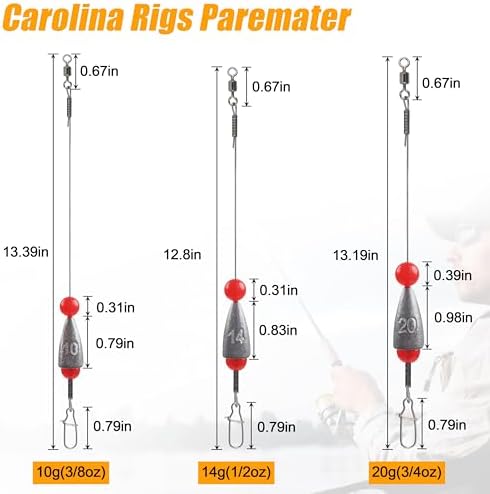 Carolina Rig Sawater Bass Fishing Kit Ready Tied Fishing Steel Leaders with Sinkers Weights Catfish Flounder Rigs for Saltwater Walleye Trout 3/8oz 1/2oz 3/4oz - Image 3