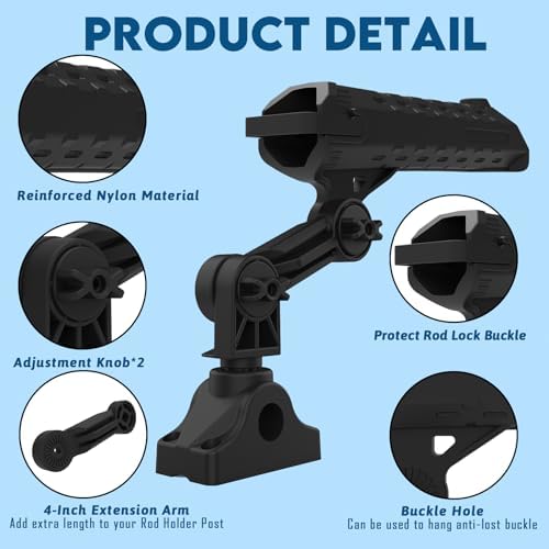 Fishing Rod Holder for Kayak & Boat with Side Deck Mount, 360 Degree Adjustable, Compatible with Spinning, Casting, Fly Reels - Image 5