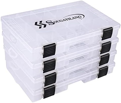 Sougayilang Fishing Tackle Boxes - 3600 3700 Plastic Storage Organizer Box with Removable Dividers - Fishing Tackle Storage - 4 Packs Transparent Tackle Trays by Sougayilang