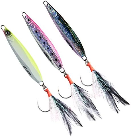 BASSDASH STIX Casting Jig Lure Vertical Slow Jigging Lures Mustad Hooks 0.7oz 1.1oz 1.4oz 2.1oz 2.8oz 3.9oz Mustad Hooks for Saltwater Freshwater Kayak Boat Shore Fishing, 3-Pack by Bassdash