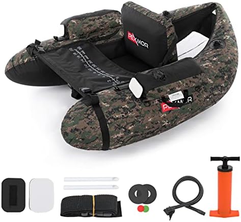 PEXMOR Inflatable Fishing Float Tube, Float Tubes for Fishing w/Rod Holder | Fish Ruler | Pump | Carry Bag | Adjustable Straps| Storage Pockets, 350LBS Capacity Fly Fishing Belly Boat by PEXMOR
