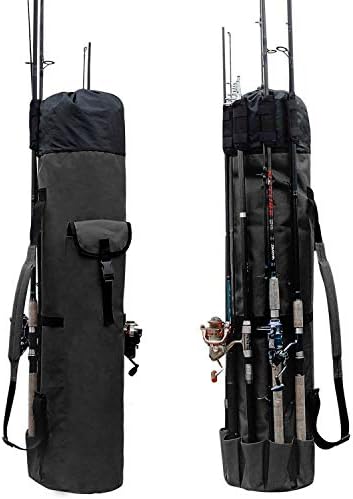 Allnice Durable Canvas Fishing Rod & Reel Organizer Bag Travel Carry Case Bag- Holds 5 Poles & Tackle by Allnice